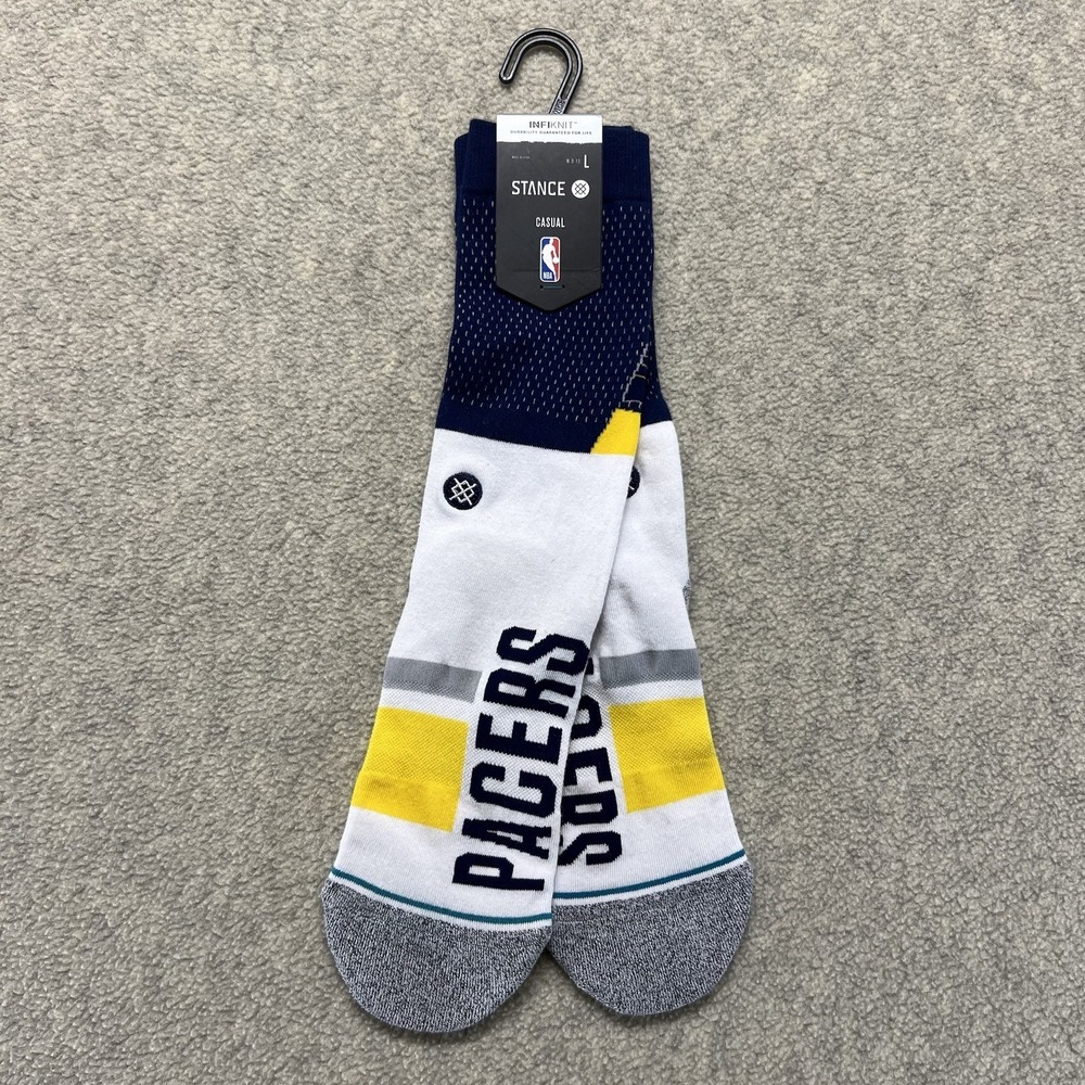 Stance Indiana Pacers Shortcut 2 Crew Socks Size Large NBA Casual‎ Infiknit NWT